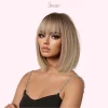 SHair Chic Champagne Brown Synthetic Bob Wig - Short Sleek Straight Hair with Flat Bangs