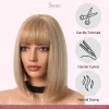 SHair Chic Champagne Brown Synthetic Bob Wig - Short Sleek Straight Hair with Flat Bangs