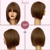 SHair Chic Champagne Brown Synthetic Bob Wig - Short Sleek Straight Hair with Flat Bangs