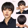 Short pixie wig in brown color, natural-looking synthetic hair
