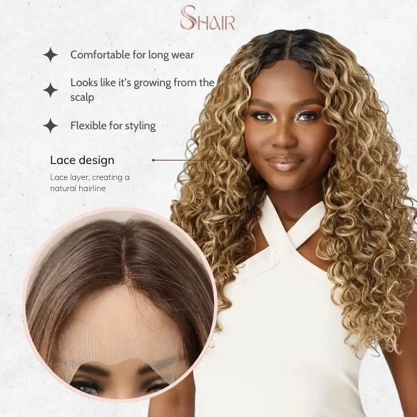 Lace front wig with a natural hairline, offering a seamless blend and realistic look, made with high-quality synthetic or human hair