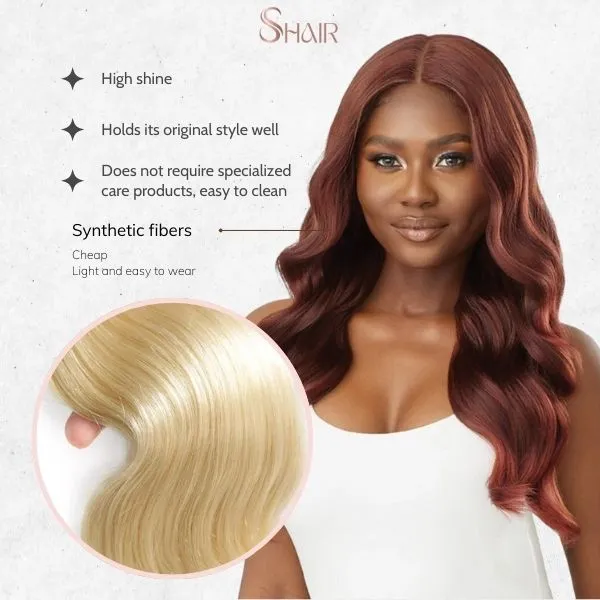 Premium synthetic wig in a natural-looking style, featuring soft, smooth fibers with a tangle-free design and comfortable fit