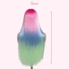 30 Inch Long Straight Lace Front Wig – Vibrant Synthetic Hair in Rainbow, Navy, Green & Highlighted Browns for Women - Image 7