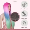 30 Inch Long Straight Lace Front Wig – Vibrant Synthetic Hair in Rainbow, Navy, Green & Highlighted Browns for Women - Image 9