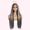 30 Inch Long Straight Lace Front Wig – Vibrant Synthetic Hair in Rainbow, Navy, Green & Highlighted Browns for Women - Image 4