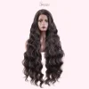 Super Long Body Wave Lace Front Wig – Synthetic Side Part Wig for Women in Dark Brown & Ombre Blonde - Image 2