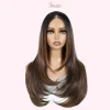 Layered Straight Glueless Lace Wig for Women – Synthetic 6x4 & T Part Wig in Silver, Brown & Blonde Shades - Image 2